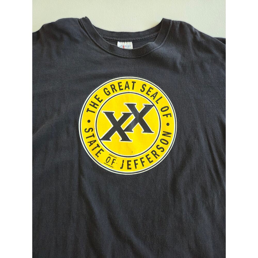 Vintage State of Jefferson Great Seal XX Double Cross Black Graphic T Shirt L